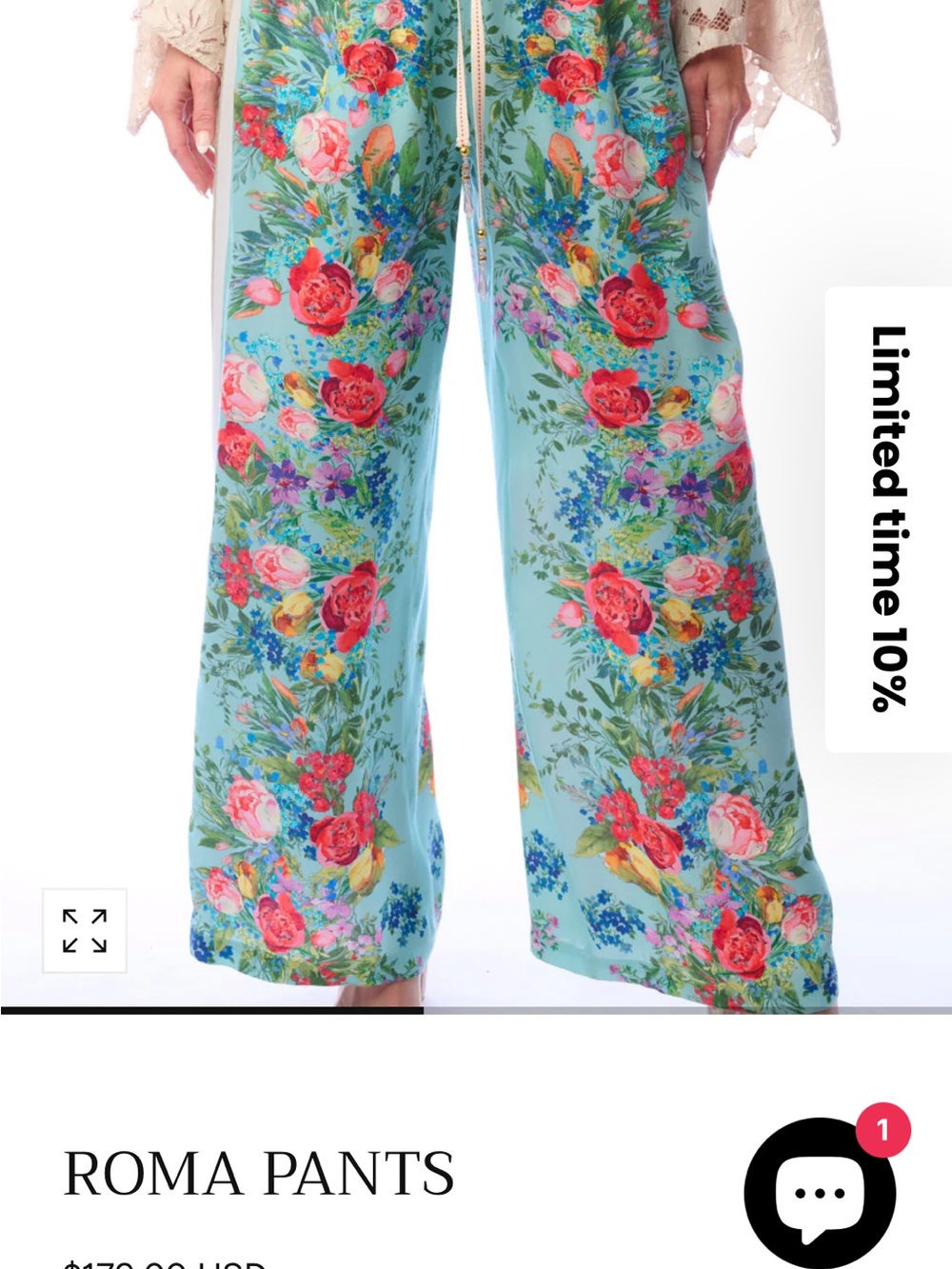 NWT Aratta Silent Journey ROMA Floral Wide-Leg Pants - Aqua Floral - Picture 4 of 16